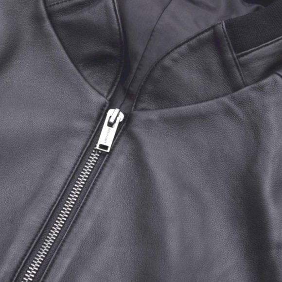 Bomber Jacket Black Leather Biker Jackets Mens S Small Womens M Medium - Picture 4 of 8